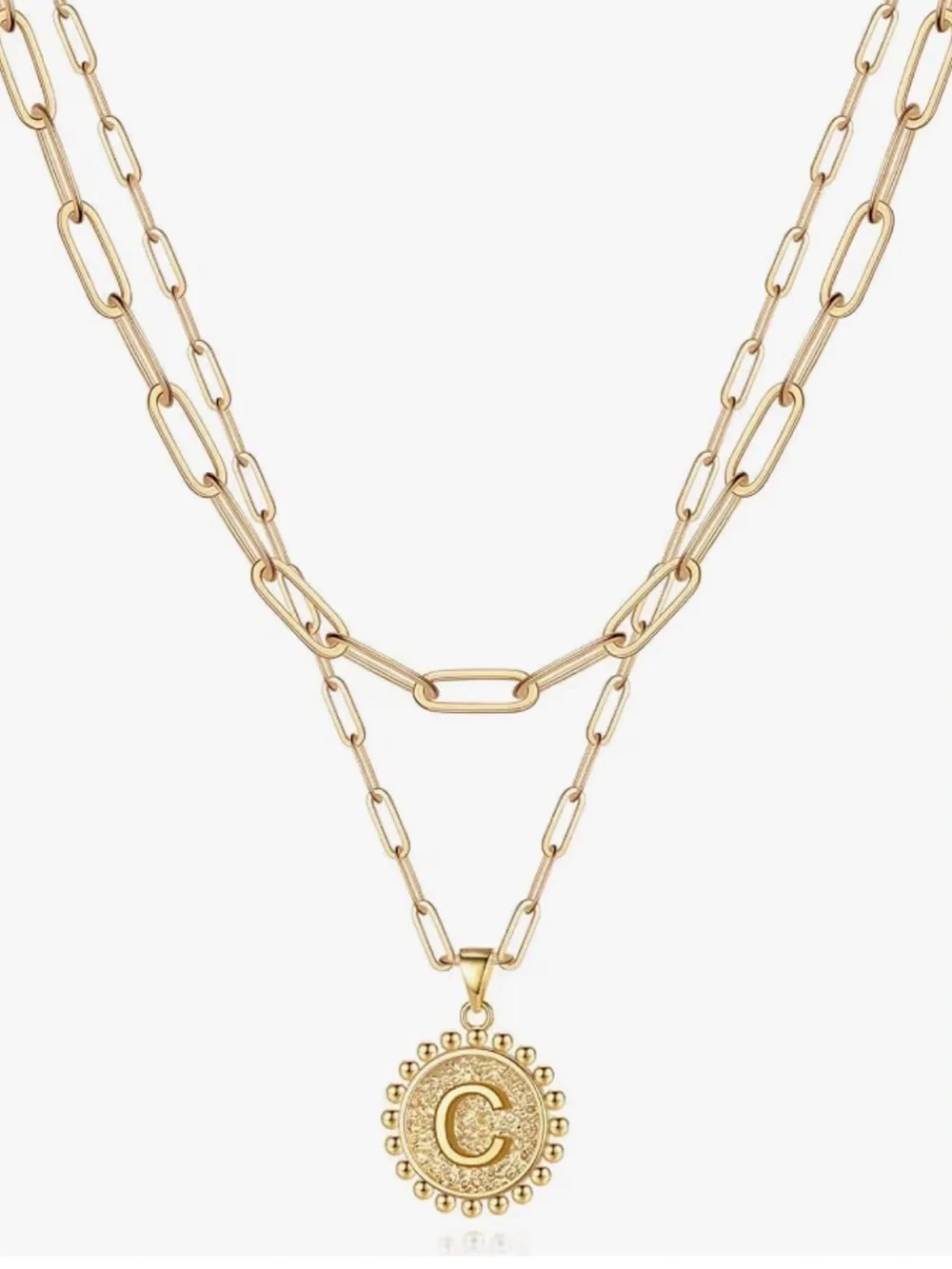 Layered Gold Initial 'C' Medallion Necklace - Women Jewelry